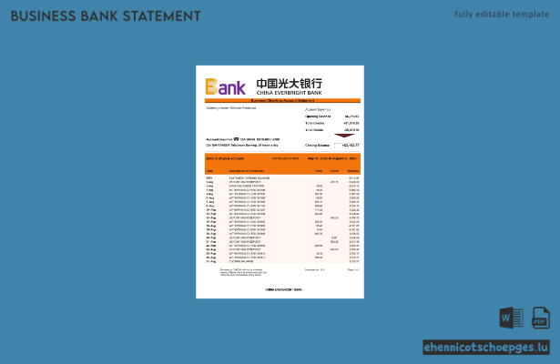 Beispiel eines Kontoauszugs der China Everbright Bank (Word- und PDF-Datei)